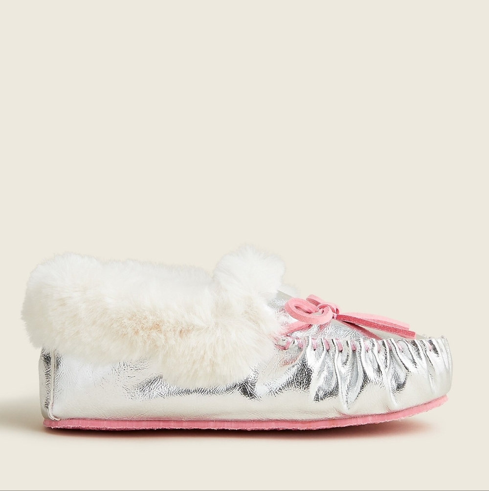 New! J.Crew K12 Crewcuts Girls Metallic Lodge Moccasins Slippers NWT BC932